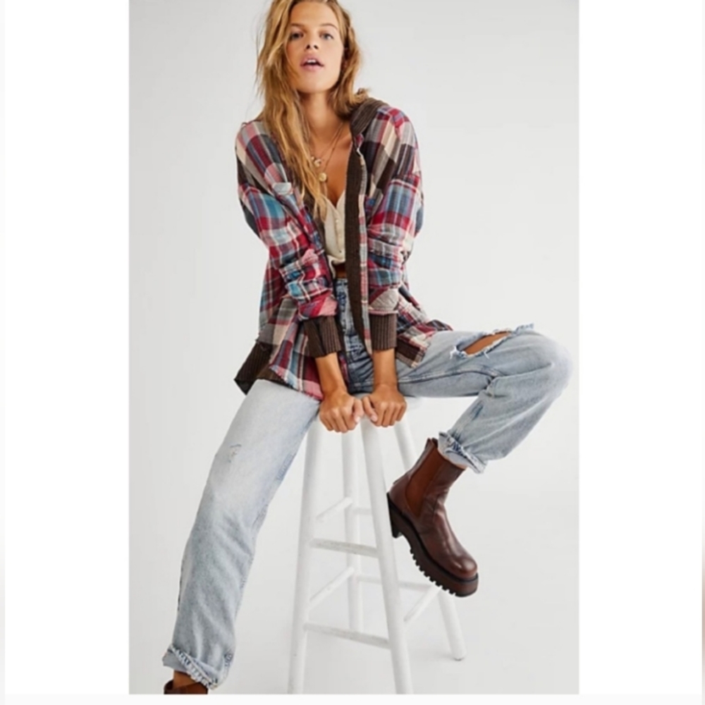 SOLD Free People Canyon Creek plaid button Shirt XL